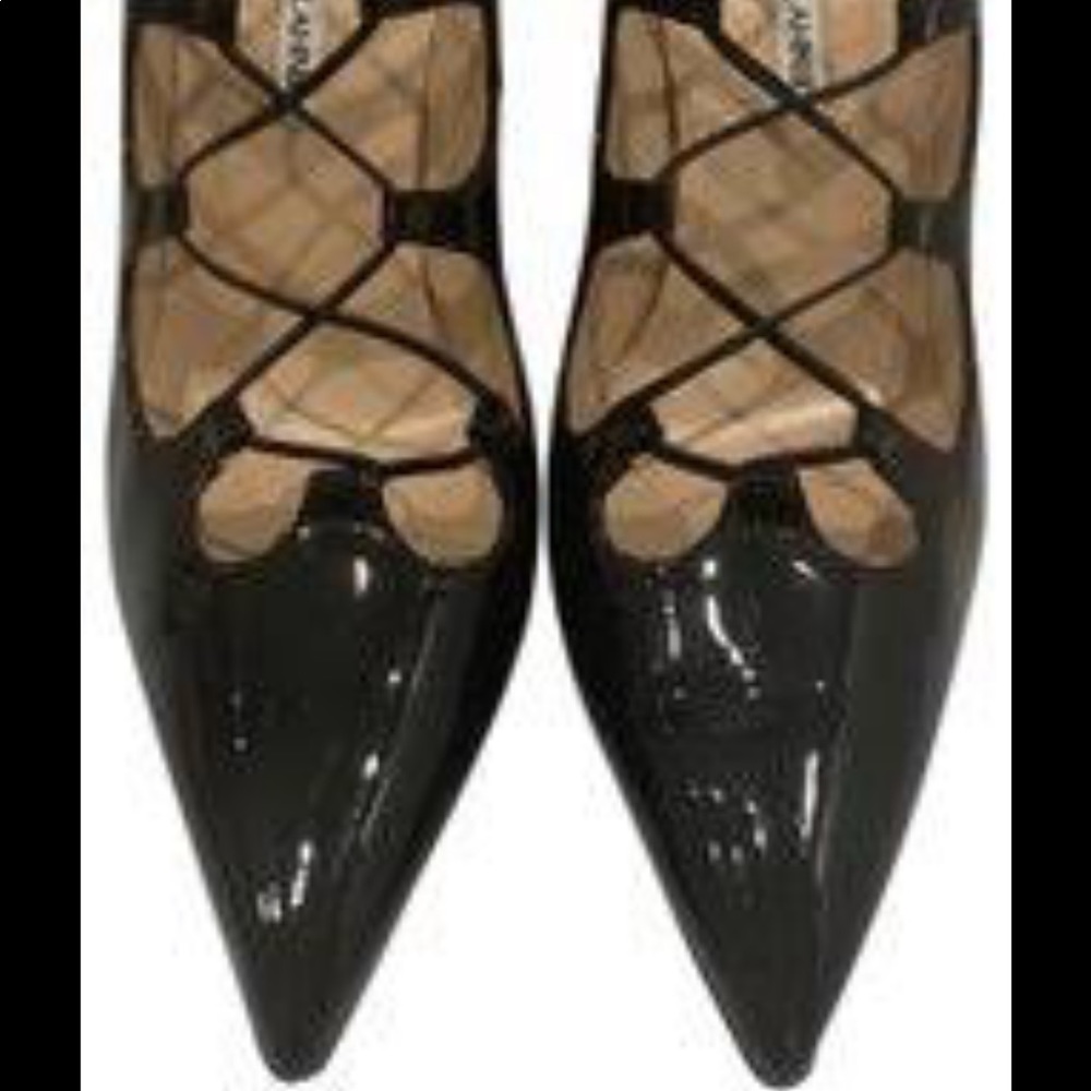 Monolo Blahnik patent lace up pumps